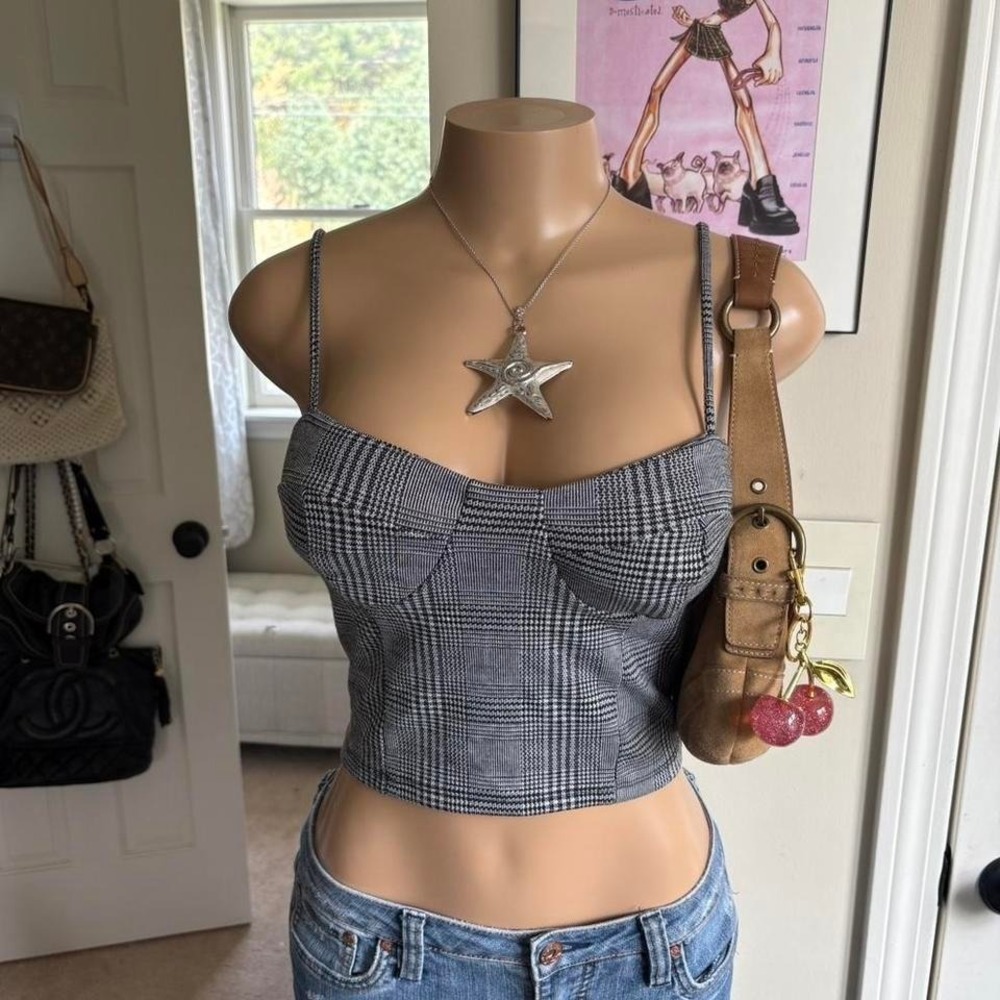 y2k 2000s plaid corset‎ cami top